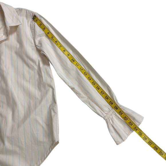 Frame Denim Bell Sleeve Button Down Shirt Light Light Pink w Blue Stripes XS - Picture 10 of 10